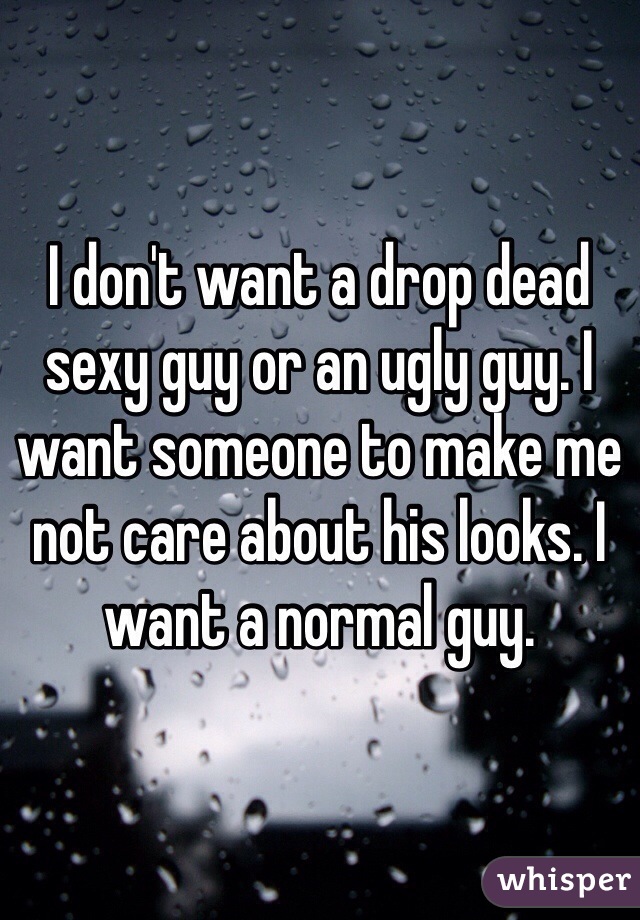 I don't want a drop dead sexy guy or an ugly guy. I want someone to make me not care about his looks. I want a normal guy. 