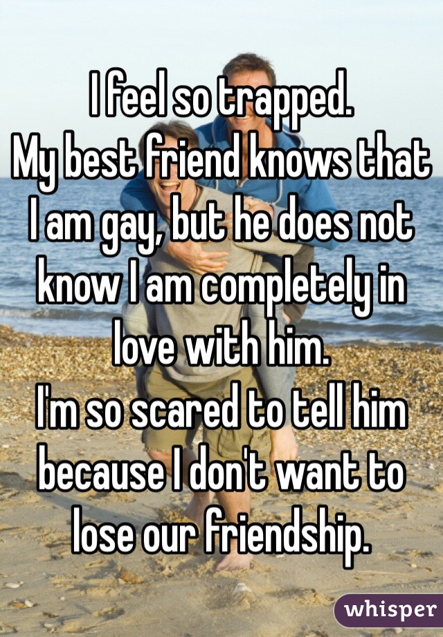 I feel so trapped.
My best friend knows that I am gay, but he does not know I am completely in love with him.
I'm so scared to tell him because I don't want to lose our friendship.