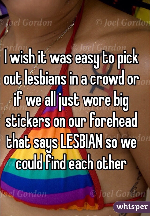I wish it was easy to pick out lesbians in a crowd or if we all just wore big stickers on our forehead that says LESBIAN so we could find each other