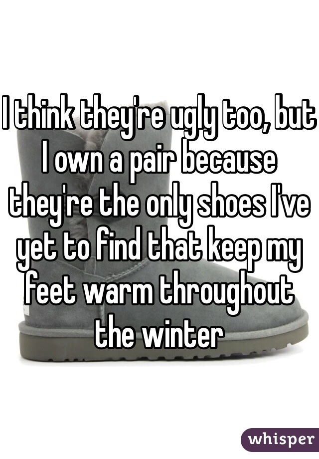 I think they're ugly too, but I own a pair because they're the only shoes I've yet to find that keep my feet warm throughout the winter 