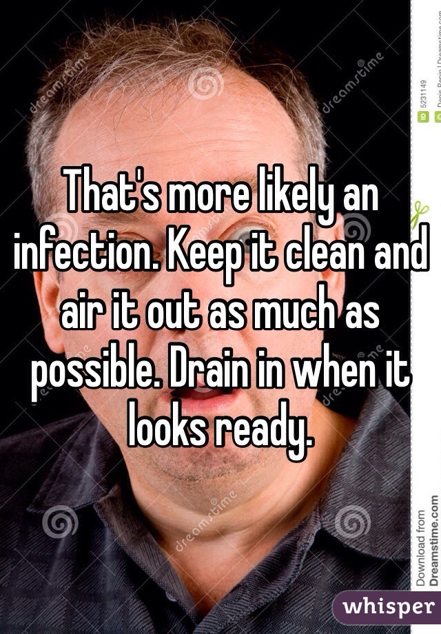 That's more likely an infection. Keep it clean and air it out as much as possible. Drain in when it looks ready. 