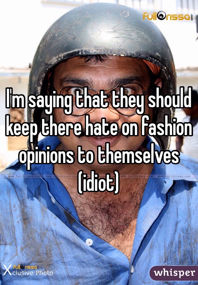 I'm saying that they should keep there hate on fashion opinions to themselves (idiot)