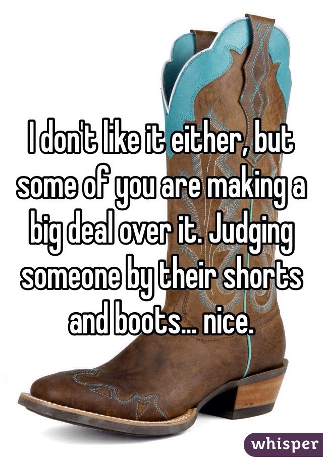 I don't like it either, but some of you are making a big deal over it. Judging someone by their shorts and boots... nice.