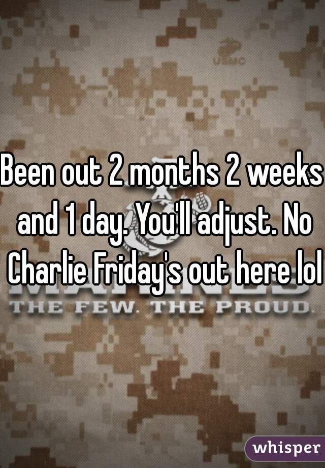 Been out 2 months 2 weeks and 1 day. You'll adjust. No Charlie Friday's out here lol