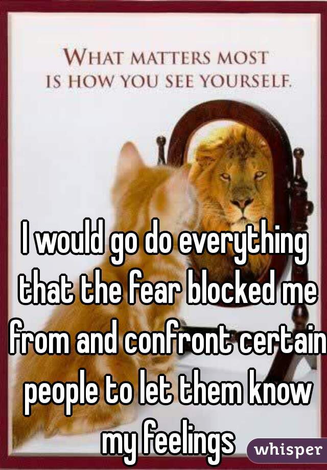 I would go do everything that the fear blocked me from and confront certain people to let them know my feelings