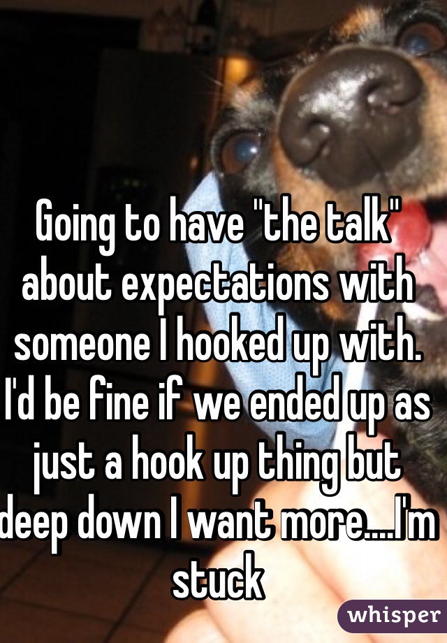 Going to have "the talk" about expectations with someone I hooked up with. I'd be fine if we ended up as just a hook up thing but deep down I want more....I'm stuck