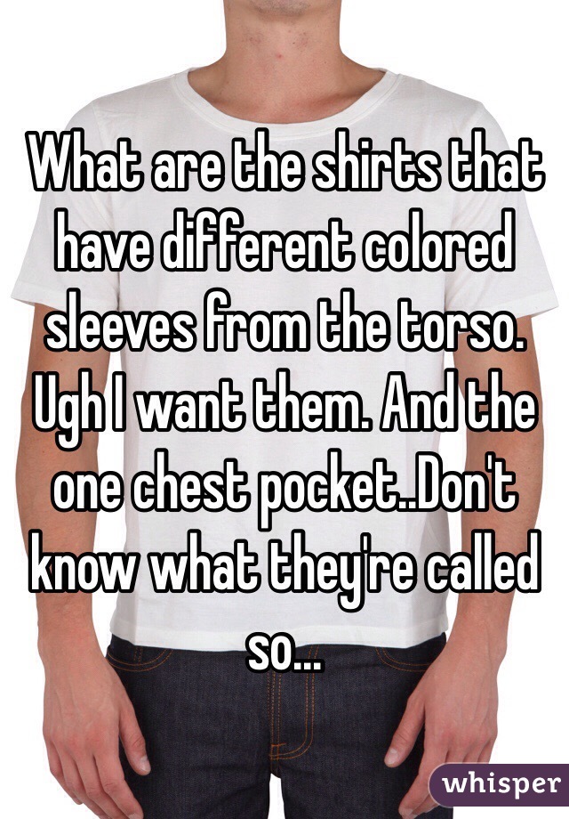 What are the shirts that have different colored sleeves from the torso. Ugh I want them. And the one chest pocket..Don't know what they're called so...