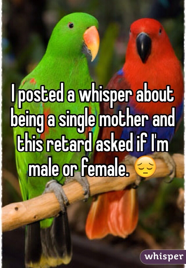 I posted a whisper about being a single mother and this retard asked if I'm male or female. ðŸ˜”