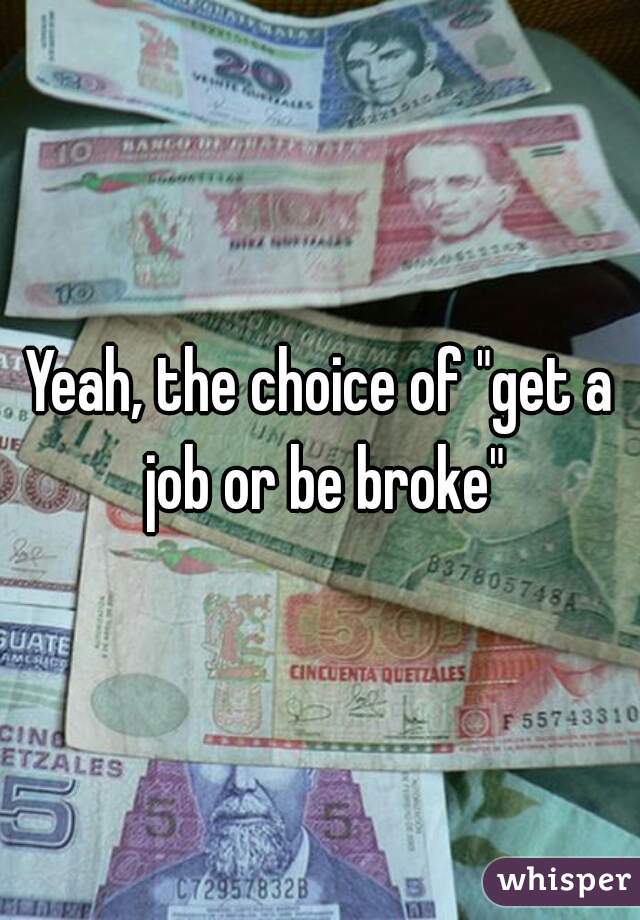 Yeah, the choice of "get a job or be broke"