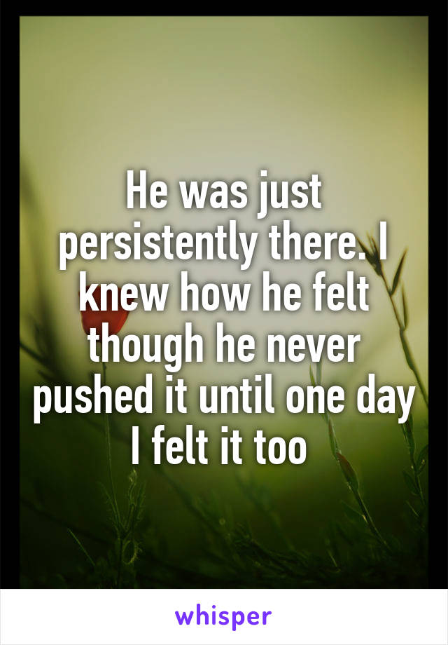 He was just persistently there. I knew how he felt though he never pushed it until one day I felt it too 