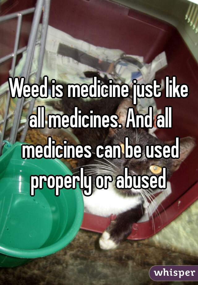 Weed is medicine just like all medicines. And all medicines can be used properly or abused 
