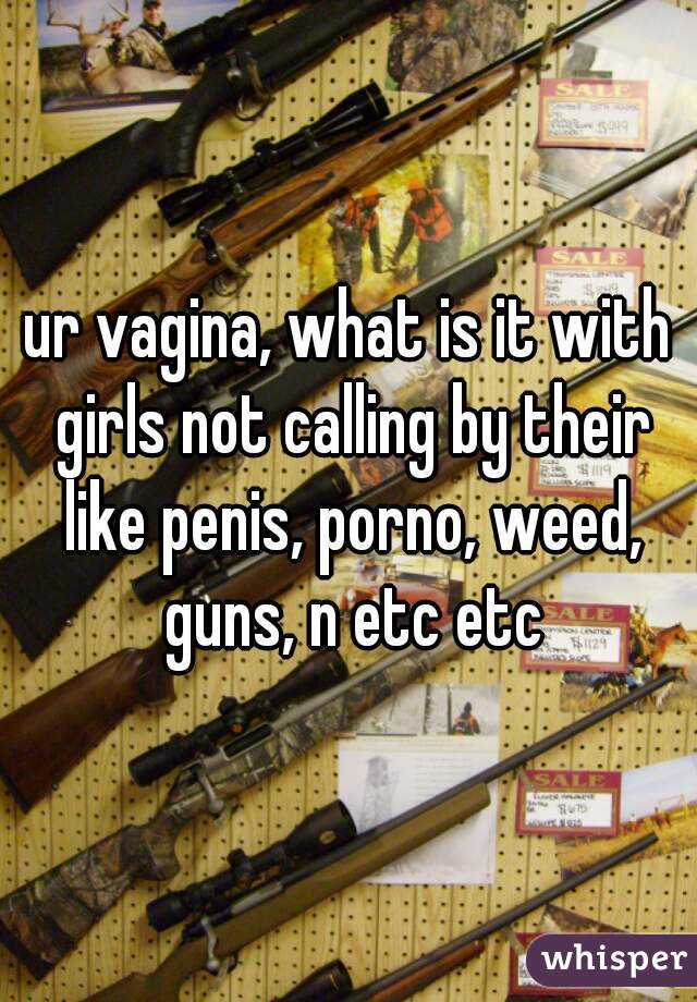 ur vagina, what is it with girls not calling by their like penis, porno, weed, guns, n etc etc