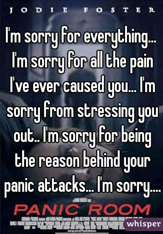 I'm sorry for everything... I'm sorry for all the pain I've ever caused you... I'm sorry from stressing you out.. I'm sorry for being the reason behind your panic attacks... I'm sorry....