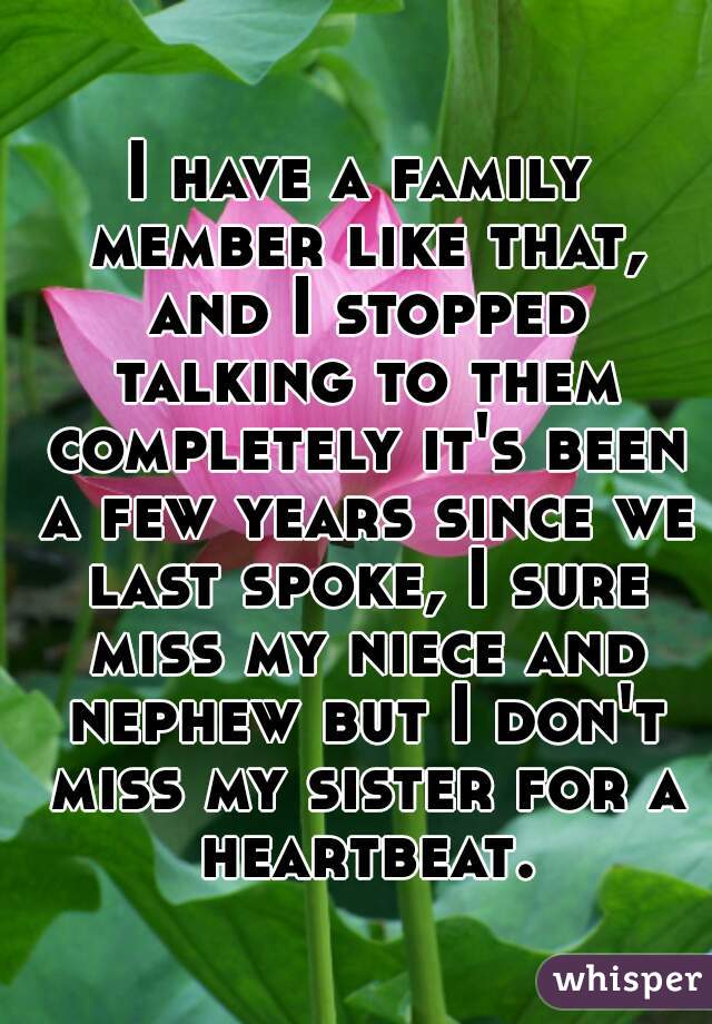 I have a family member like that, and I stopped talking to them completely it's been a few years since we last spoke, I sure miss my niece and nephew but I don't miss my sister for a heartbeat.