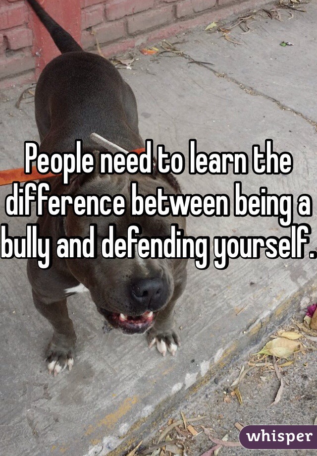 People need to learn the difference between being a bully and defending yourself. 