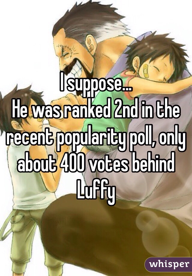 I suppose...
He was ranked 2nd in the recent popularity poll, only about 400 votes behind Luffy