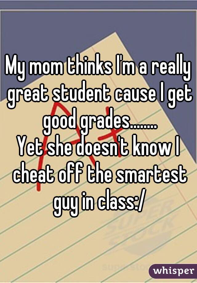 My mom thinks I'm a really great student cause I get good grades........
Yet she doesn't know I cheat off the smartest guy in class:/
