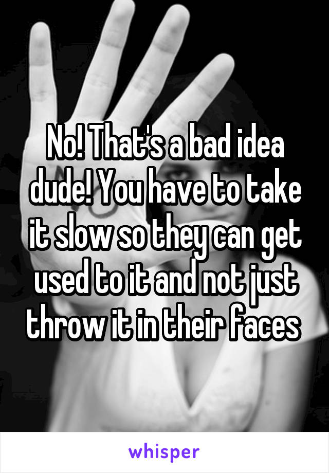 No! That's a bad idea dude! You have to take it slow so they can get used to it and not just throw it in their faces 