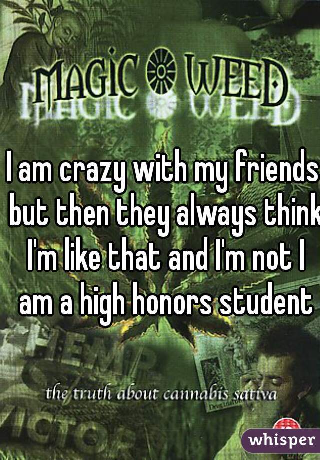 I am crazy with my friends but then they always think I'm like that and I'm not I am a high honors student