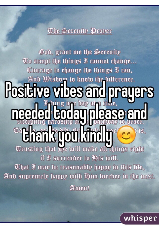 Positive vibes and prayers needed today please and thank you kindly 😊