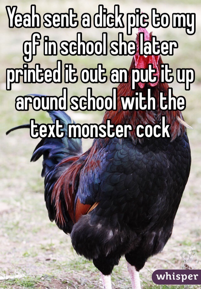 Yeah sent a dick pic to my gf in school she later printed it out an put it up around school with the text monster cock 