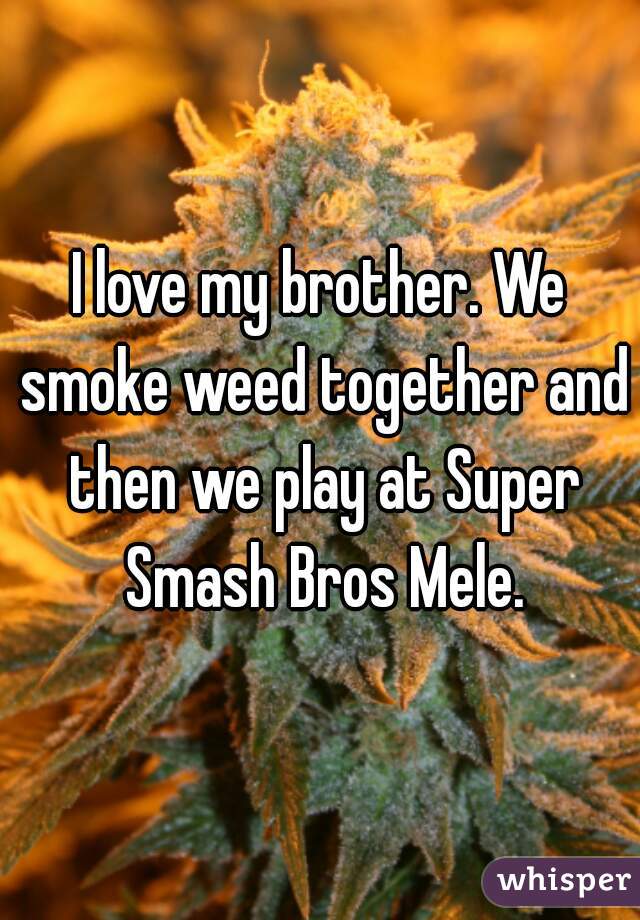 I love my brother. We smoke weed together and then we play at Super Smash Bros Mele.