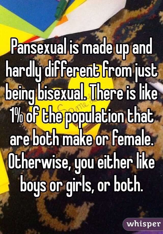 Pansexual is made up and hardly different from just being bisexual. There is like 1% of the population that are both make or female. Otherwise, you either like boys or girls, or both. 