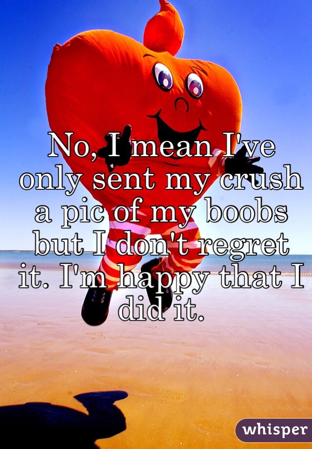 No, I mean I've only sent my crush a pic of my boobs but I don't regret it. I'm happy that I did it. 