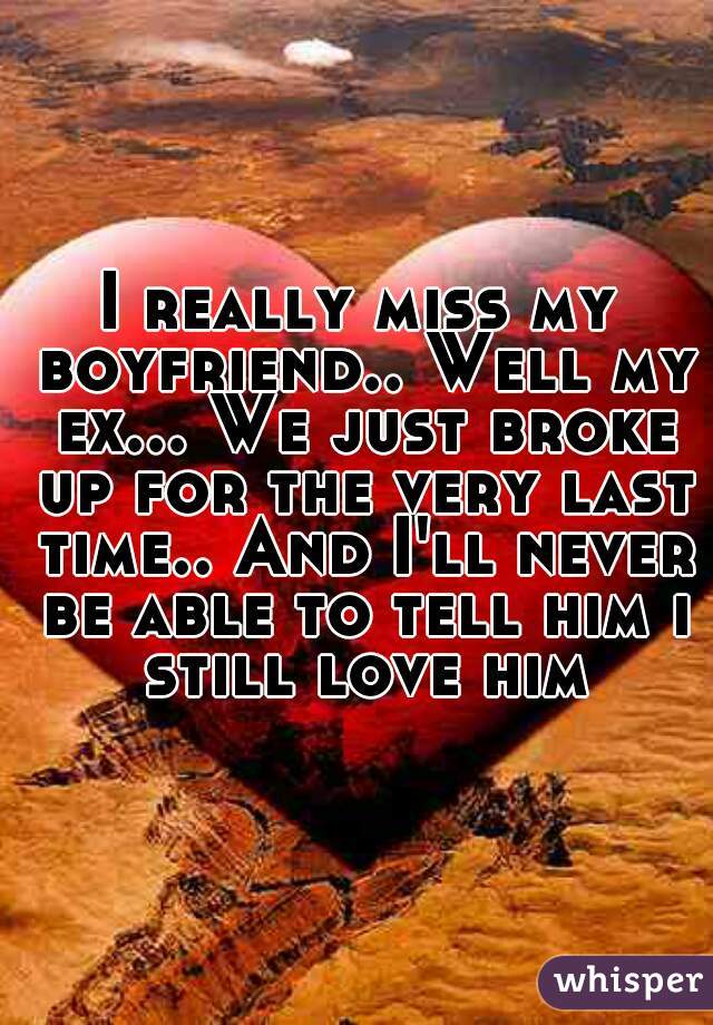 I really miss my boyfriend.. Well my ex... We just broke up for the very last time.. And I'll never be able to tell him i still love him
