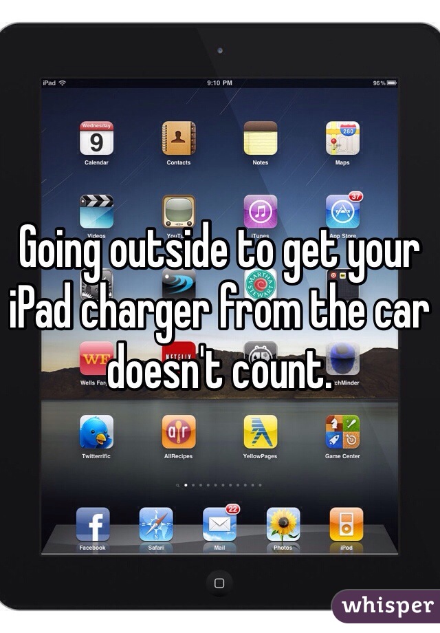 Going outside to get your iPad charger from the car doesn't count.