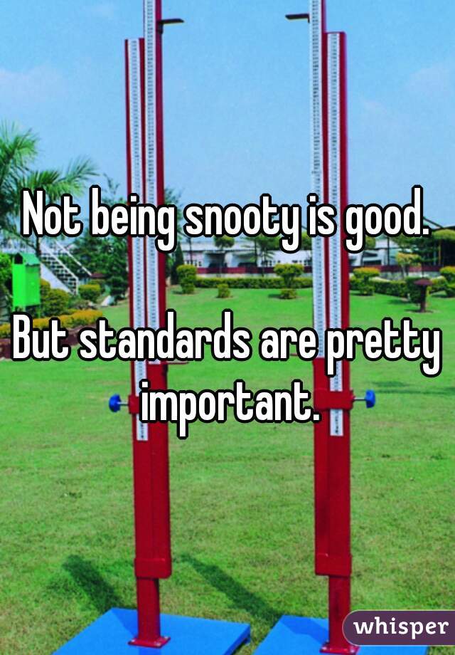 Not being snooty is good.

But standards are pretty important.