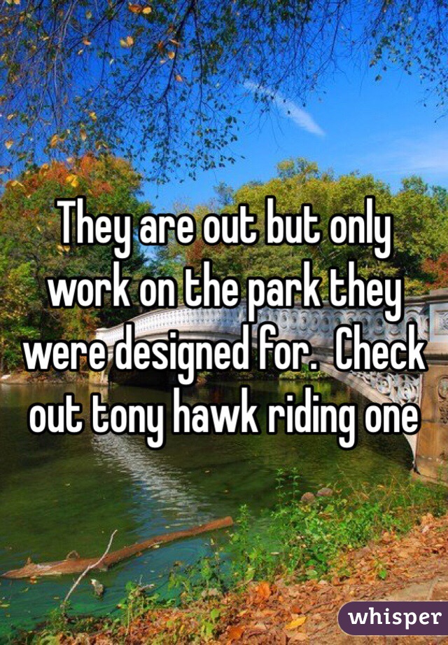 They are out but only work on the park they were designed for.  Check out tony hawk riding one 