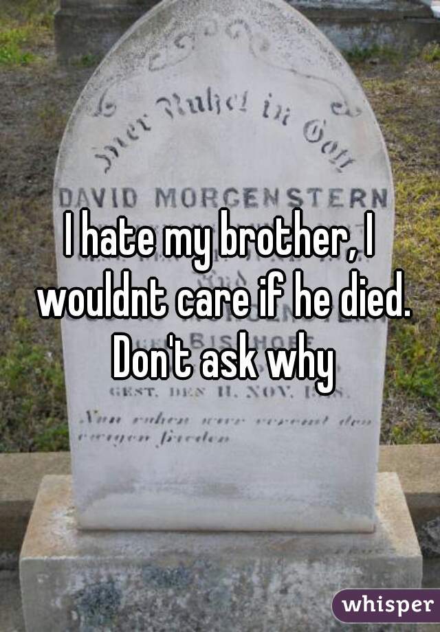 I hate my brother, I wouldnt care if he died. Don't ask why
