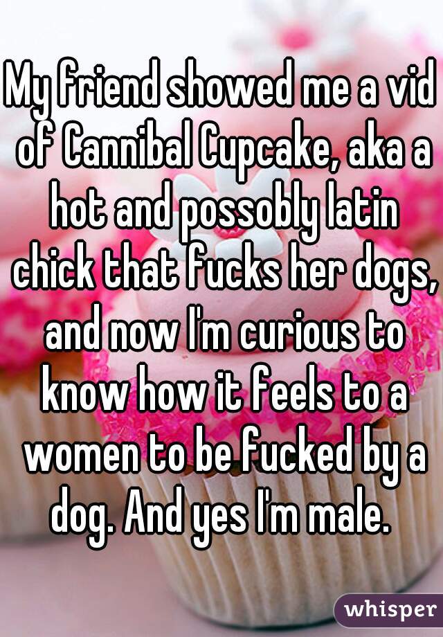 My friend showed me a vid of Cannibal Cupcake, aka a hot and possobly latin chick that fucks her dogs, and now I'm curious to know how it feels to a women to be fucked by a dog. And yes I'm male. 