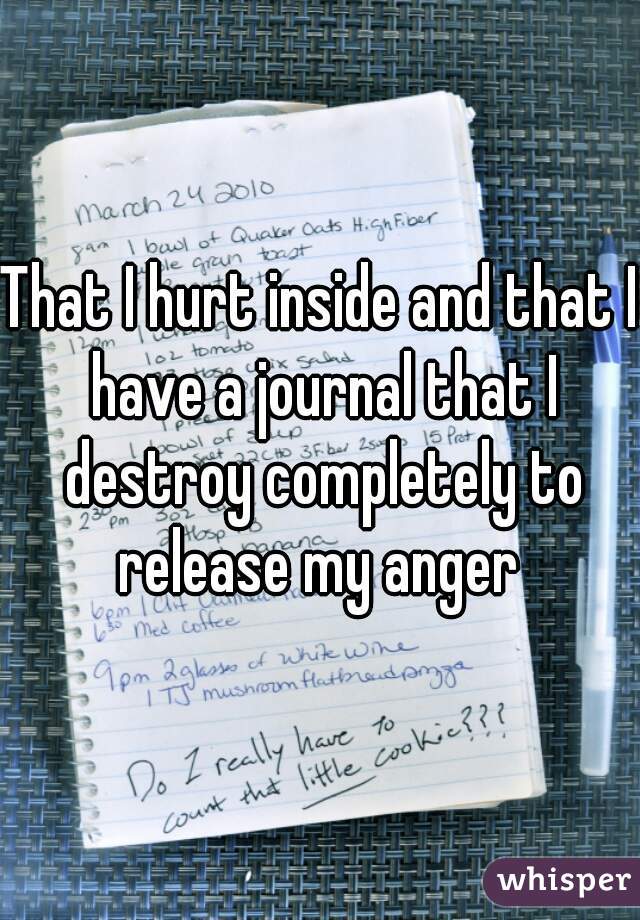 That I hurt inside and that I have a journal that I destroy completely to release my anger 