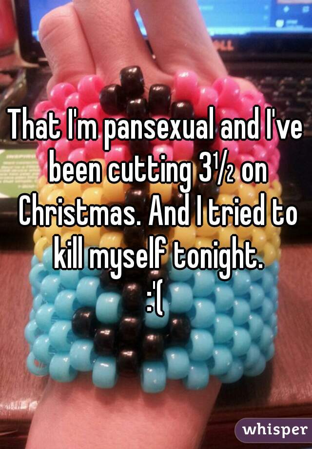 That I'm pansexual and I've been cutting 3½ on Christmas. And I tried to kill myself tonight.
:'(