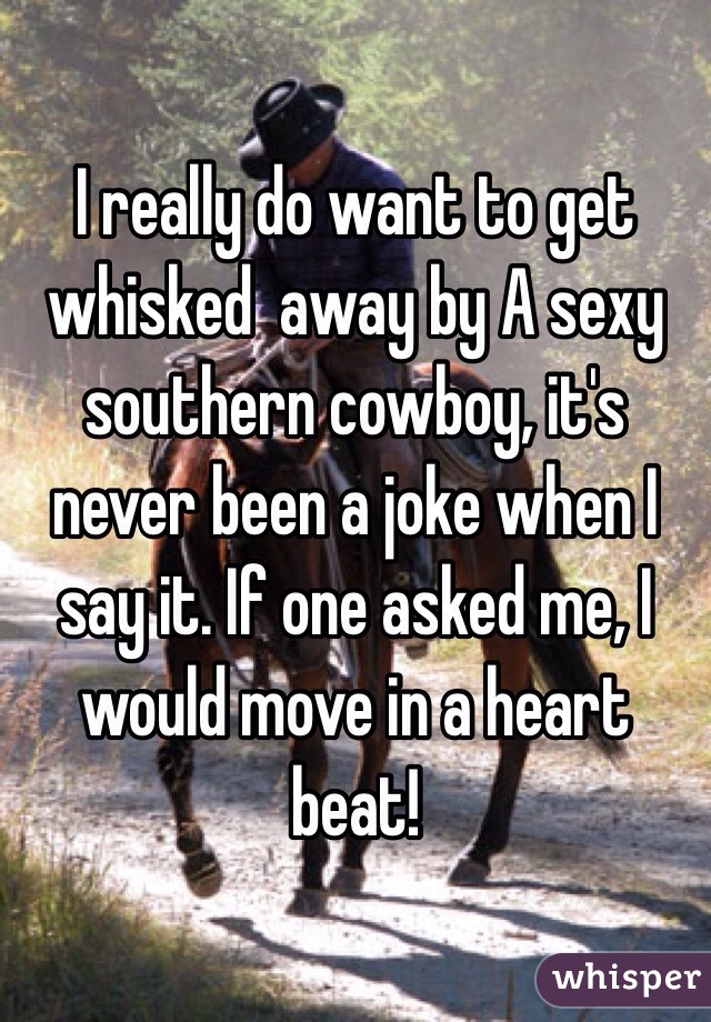 I really do want to get whisked  away by A sexy southern cowboy, it's never been a joke when I say it. If one asked me, I would move in a heart beat!