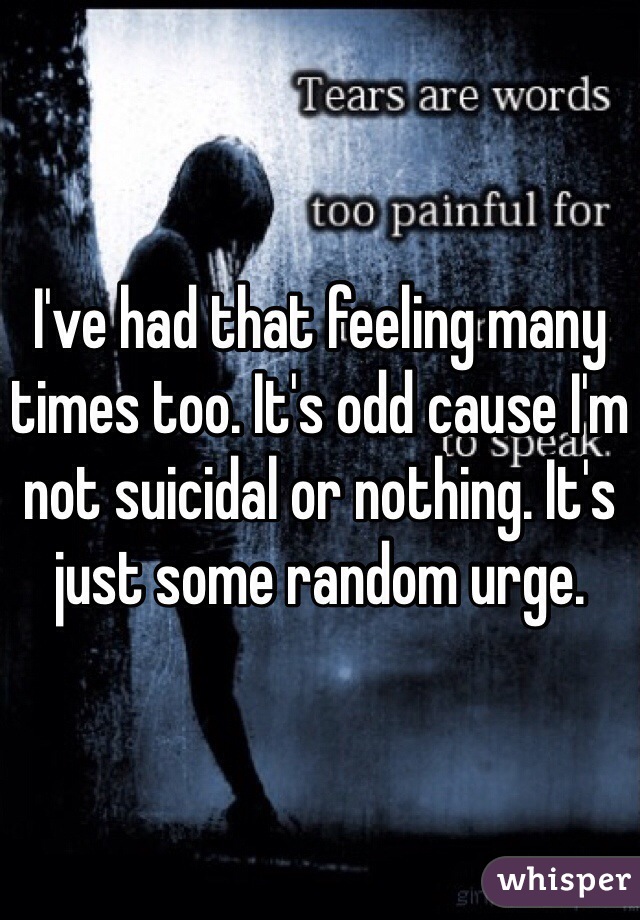 I've had that feeling many times too. It's odd cause I'm not suicidal or nothing. It's just some random urge. 