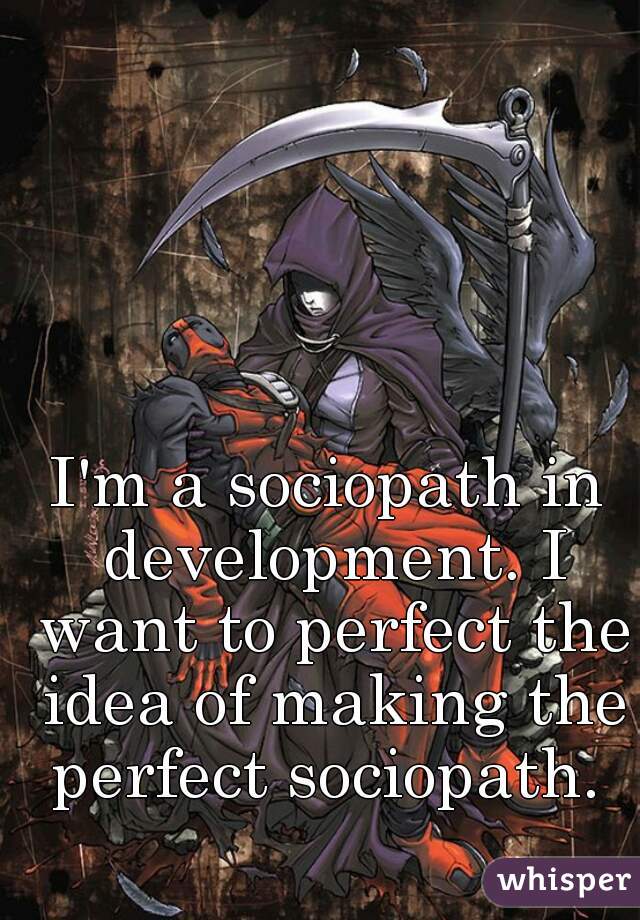 I'm a sociopath in development. I want to perfect the idea of making the perfect sociopath. 