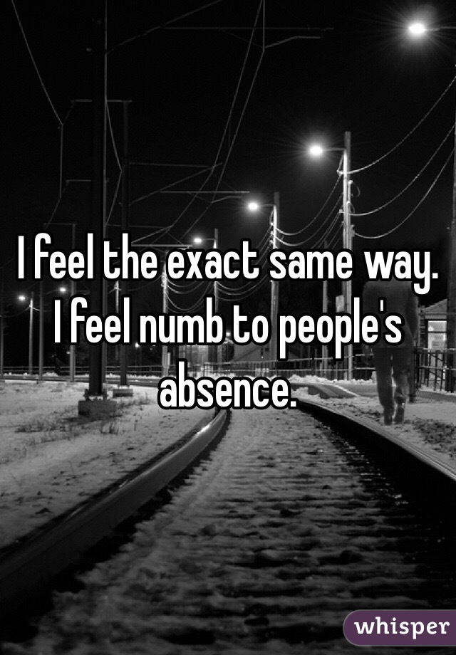 I feel the exact same way. I feel numb to people's absence. 