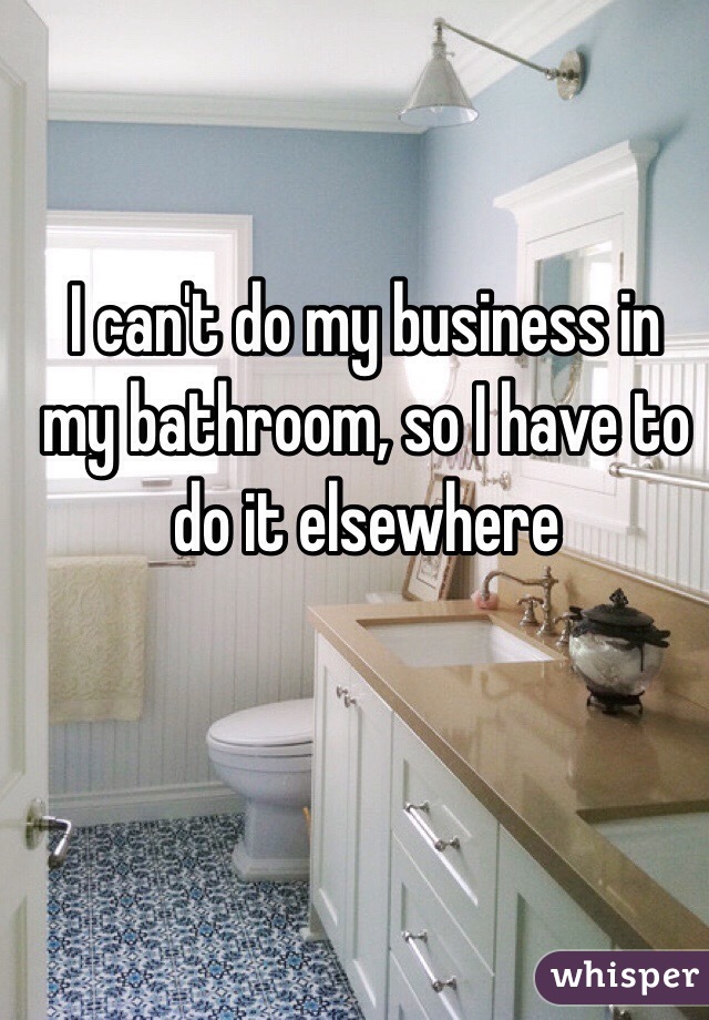 I can't do my business in my bathroom, so I have to do it elsewhere 