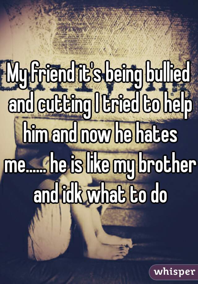 My friend it's being bullied and cutting I tried to help him and now he hates me...... he is like my brother and idk what to do