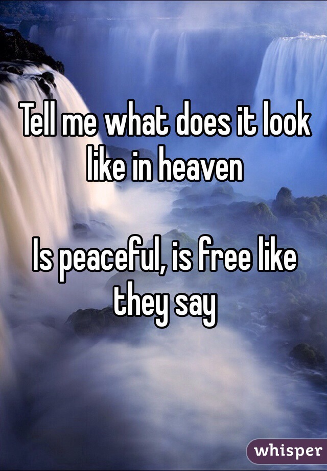 Tell me what does it look like in heaven

Is peaceful, is free like they say 