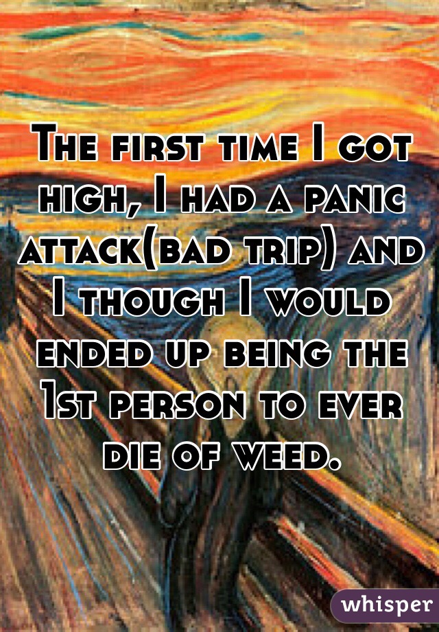 The first time I got high, I had a panic attack(bad trip) and I though I would ended up being the 1st person to ever die of weed. 