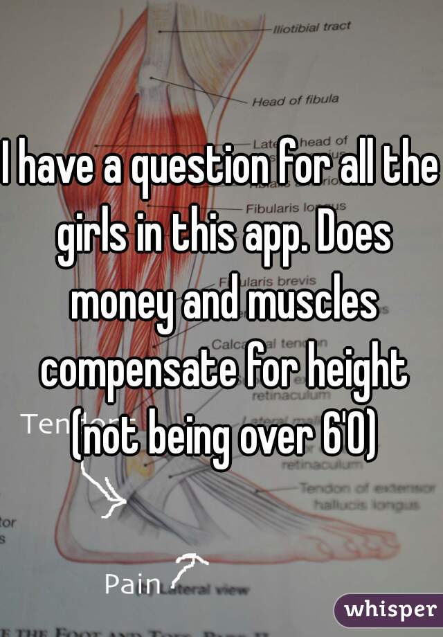 I have a question for all the girls in this app. Does money and muscles compensate for height (not being over 6'0)