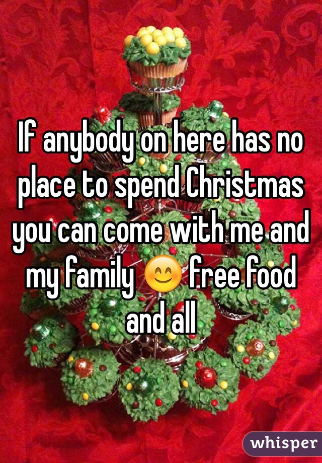 If anybody on here has no place to spend Christmas you can come with me and my family 😊 free food and all