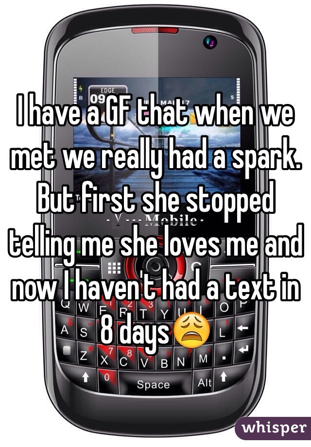 I have a GF that when we met we really had a spark. But first she stopped telling me she loves me and now I haven't had a text in 8 days😩