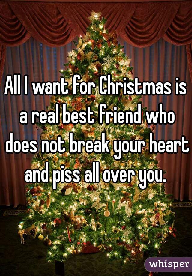 All I want for Christmas is a real best friend who does not break your heart and piss all over you. 