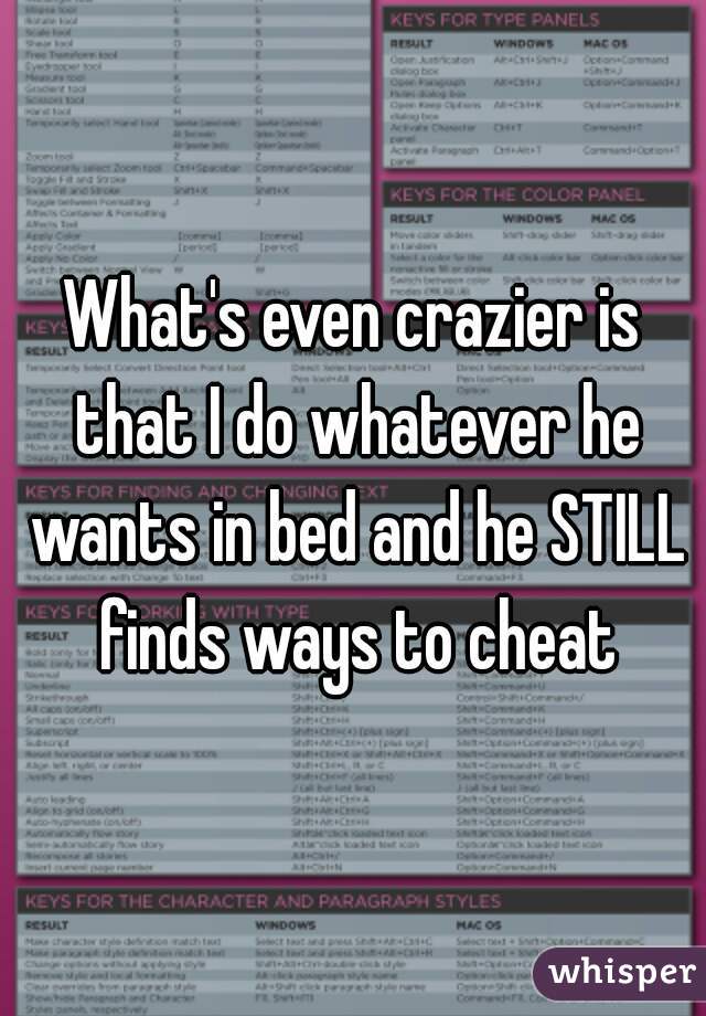 What's even crazier is that I do whatever he wants in bed and he STILL finds ways to cheat