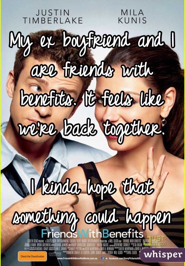 My ex boyfriend and I are friends with benefits. It feels like we're back together. 

I kinda hope that something could happen 